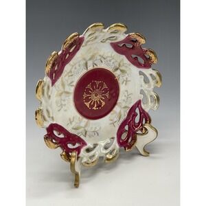 Vintage Lefton Saucer Plate 424 Lusterware Reticulated Ceramic Hand Painted S2